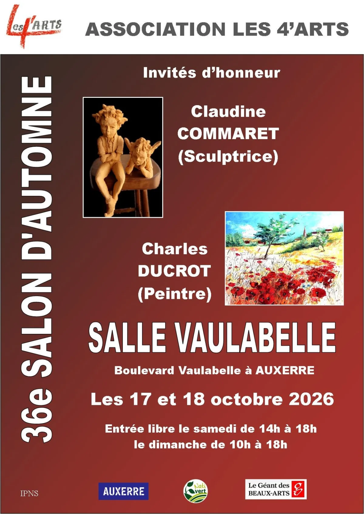 Vernissage du 36ème Salon d'Automne avec les 4'Arts – Auxerre (Salle Vaulabelle) (affiche de l’événement)