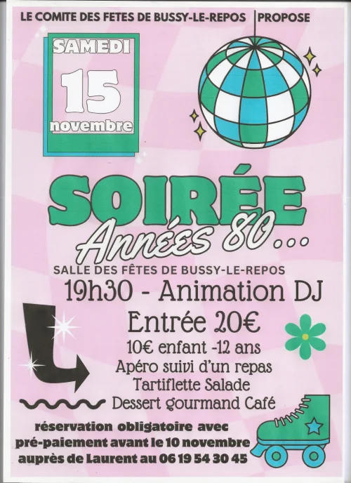 Soirée année 80...et tartiflette – Bussy-le-Repos (Salle des fêtes) (affiche de l’événement)