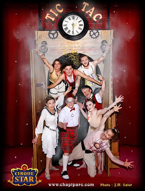 Saison estivale du Cirque Star :  Spectacle "Tic Tac" (nouvelle création) + atelier d'initiation + visite et animation sur le parc de loisirs Chapi Parc – Piffonds / Le Petit Launay (Parc de Loisirs Chapi Parc) (affiche de l’événement)