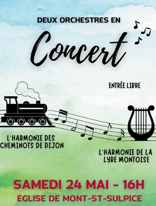 Concert avec L’Harmonie des Cheminots de Dijon et L’Harmonie de la Lyre Montoise – Mont-Saint-Sulpice (Eglise) (affiche de l’événement)