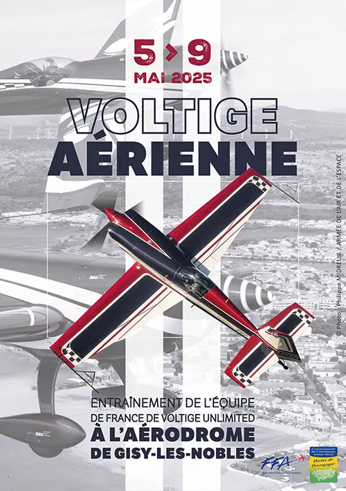 Entraînement de l’équipe de France de voltige Unlimited (voltige aérienne) – Gisy-les-Nobles (Aérodrome de Pont-sur-Yonne LFGO) (affiche de l’événement)