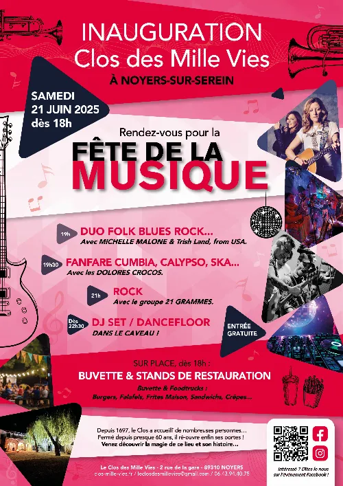 Inauguration du Clos des Mille Vies / Fête de la Musique 2025 : Concerts + Dancefloor + Foodcourt – Noyers (Le Clos des Mille Vies) (affiche de l’événement)