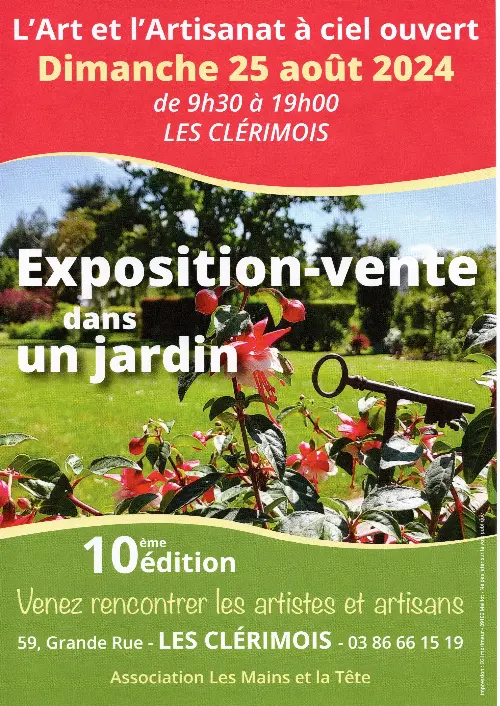 L'art et l'artisanat à ciel ouvert : exposition-vente dans un jardin (10ème édition) avec plus de 30 exposants – Les Clérimois (59 grande rue) (affiche de l’événement)