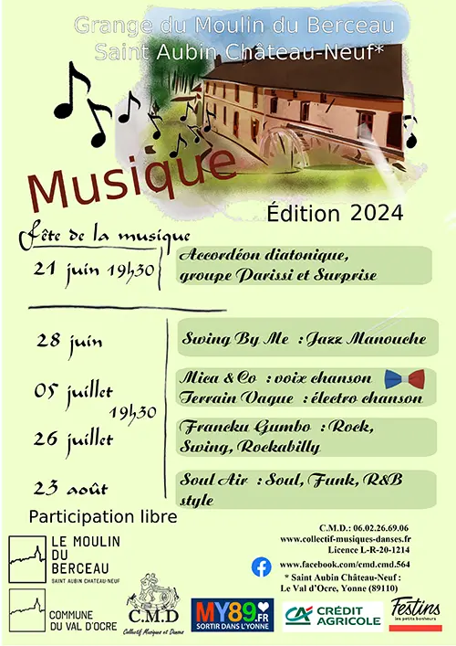 Pique Nique Concert Moulin du Berceau Saint Aubin Chateau Neuf 2024.webp