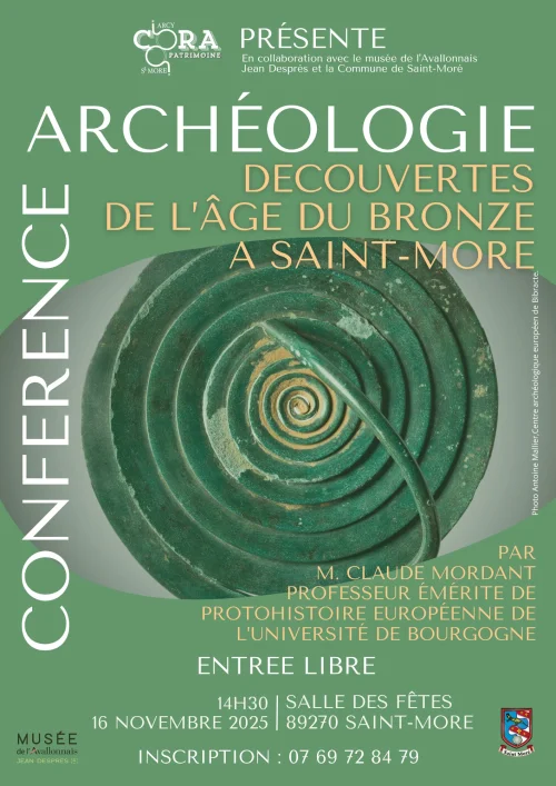 CONFÉRENCE ARCHÉOLOGIE  :  DÉCOUVERTES DE L’ÂGE DU BRONZE – Saint-Moré (Salle des fêtes) (affiche de l’événement)