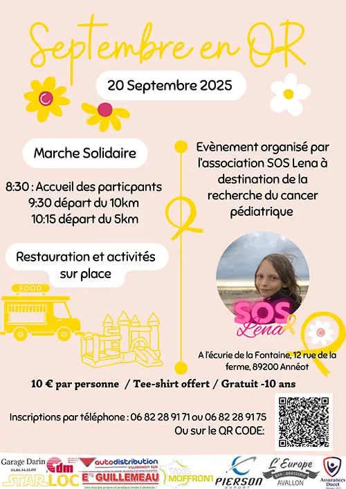 "Septembre en or" de l'association SOS Lena : 2 marches solidaires ouvertes à tous (10 km et 5 km) – Anneot (Écurie de la Fontaine) (affiche de l’événement)