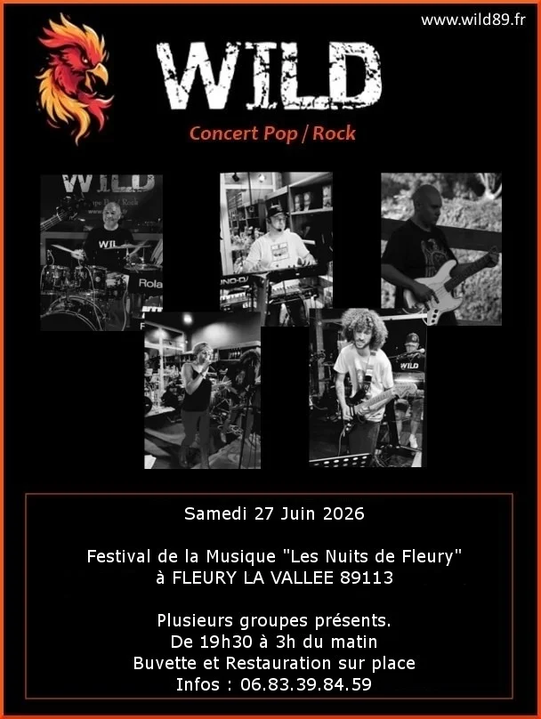 Concert avec Wild / Festival de Musique Les Nuits De Fleury – Fleury la Vallée (Salle Polyvalente / en extérieur) (affiche de l’événement)