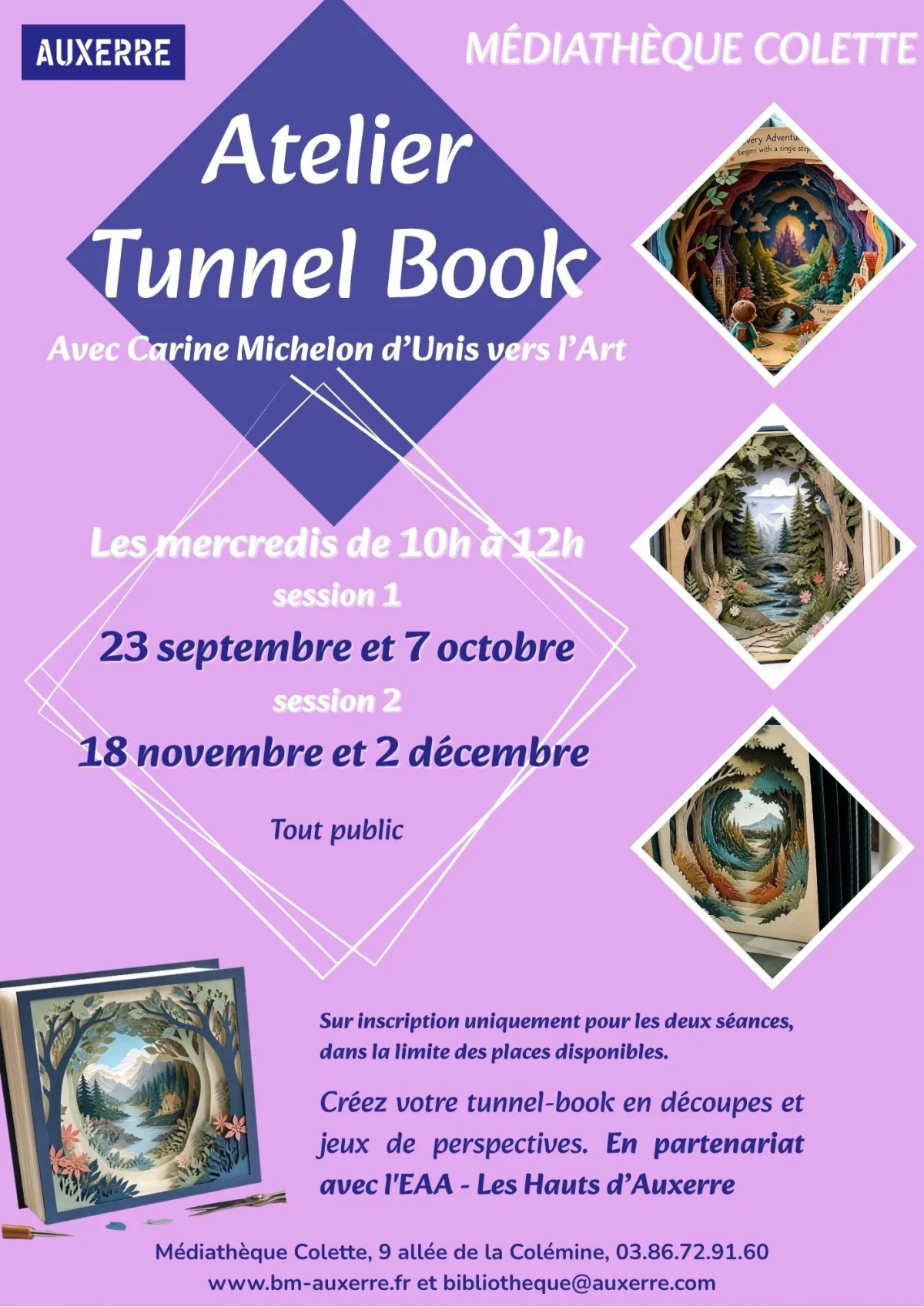 Atelier DIY : créez votre tunnel Book – Auxerre (Médiathèque Colette) (affiche de l’événement)