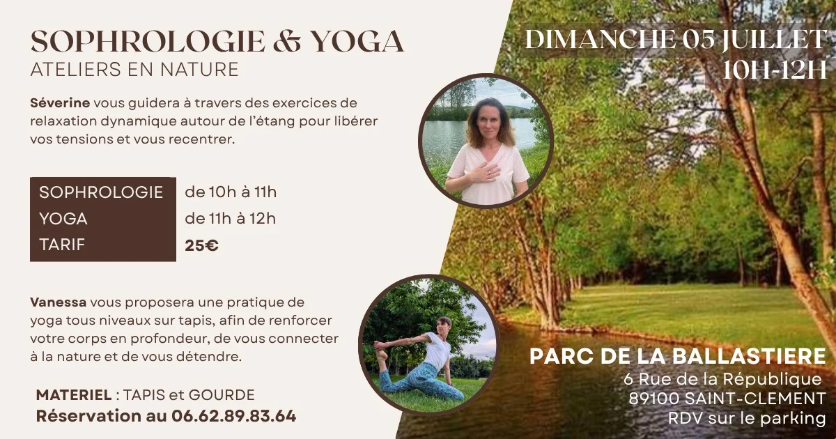 Ateliers sophrologie et yoga en nature. – Saint Clément (Parc de la Ballastière) (affiche de l’événement)