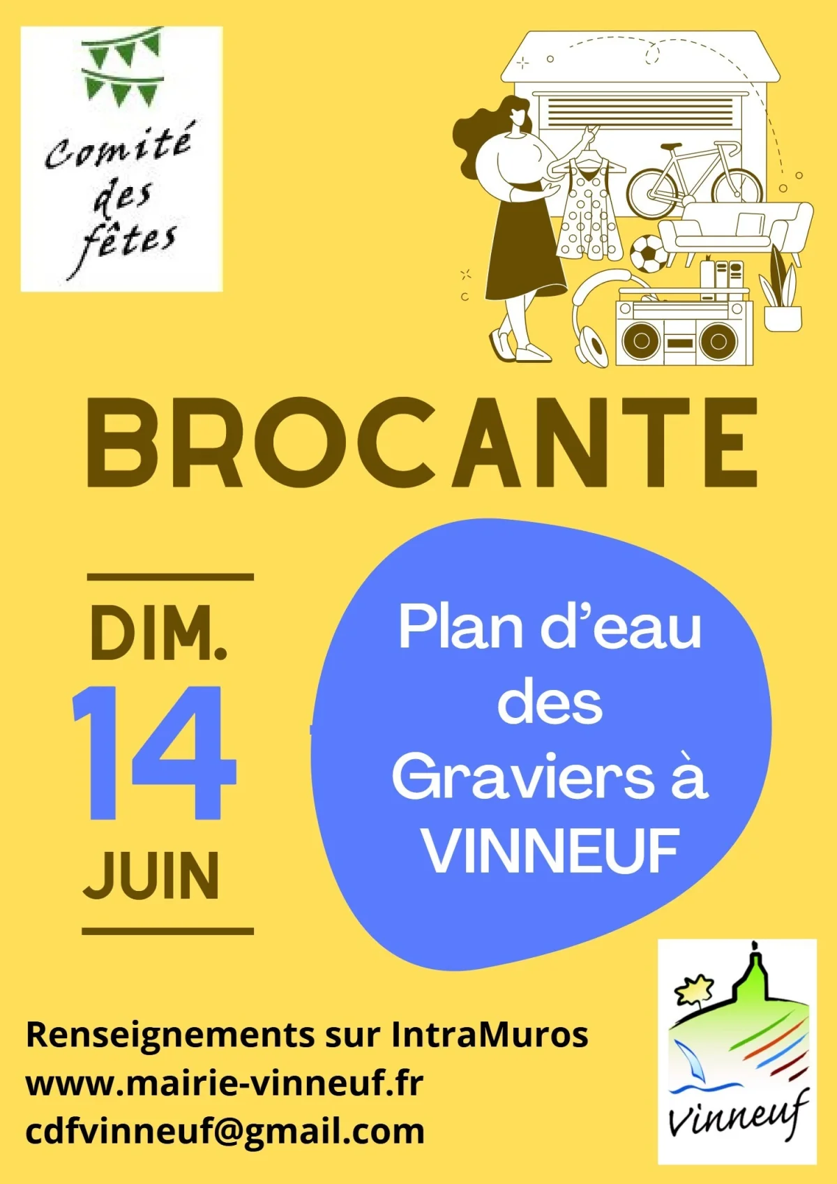 Brocante au plan d'eau des Graviers à VINNEUF (89) – Vinneuf (Plan d'Eau des Graviers) (affiche de l’événement)