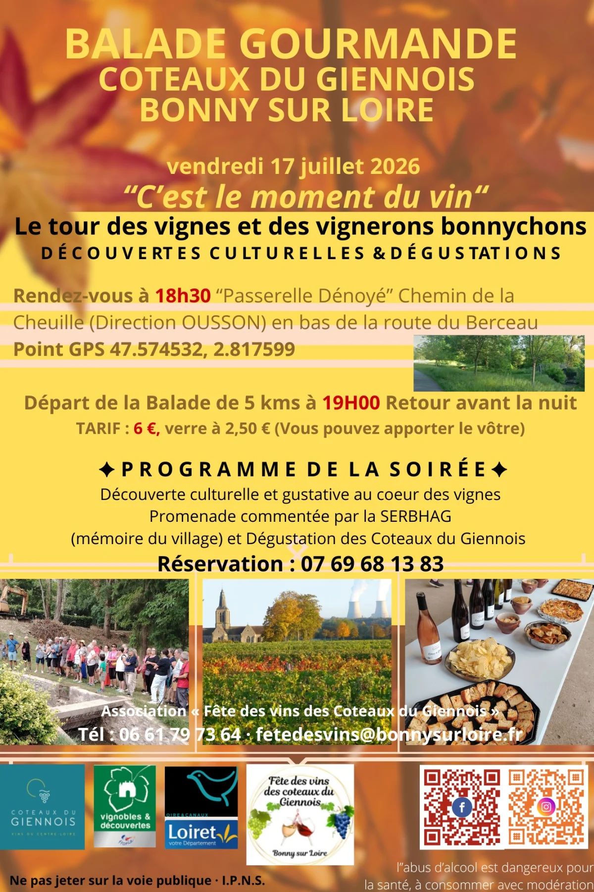C’est le moment du vin ! Balade Gourmande autour des Vins Coteaux du Giennois – Bonny sur Loire / Loiret (Passerelle Dénoyé) (affiche de l’événement)