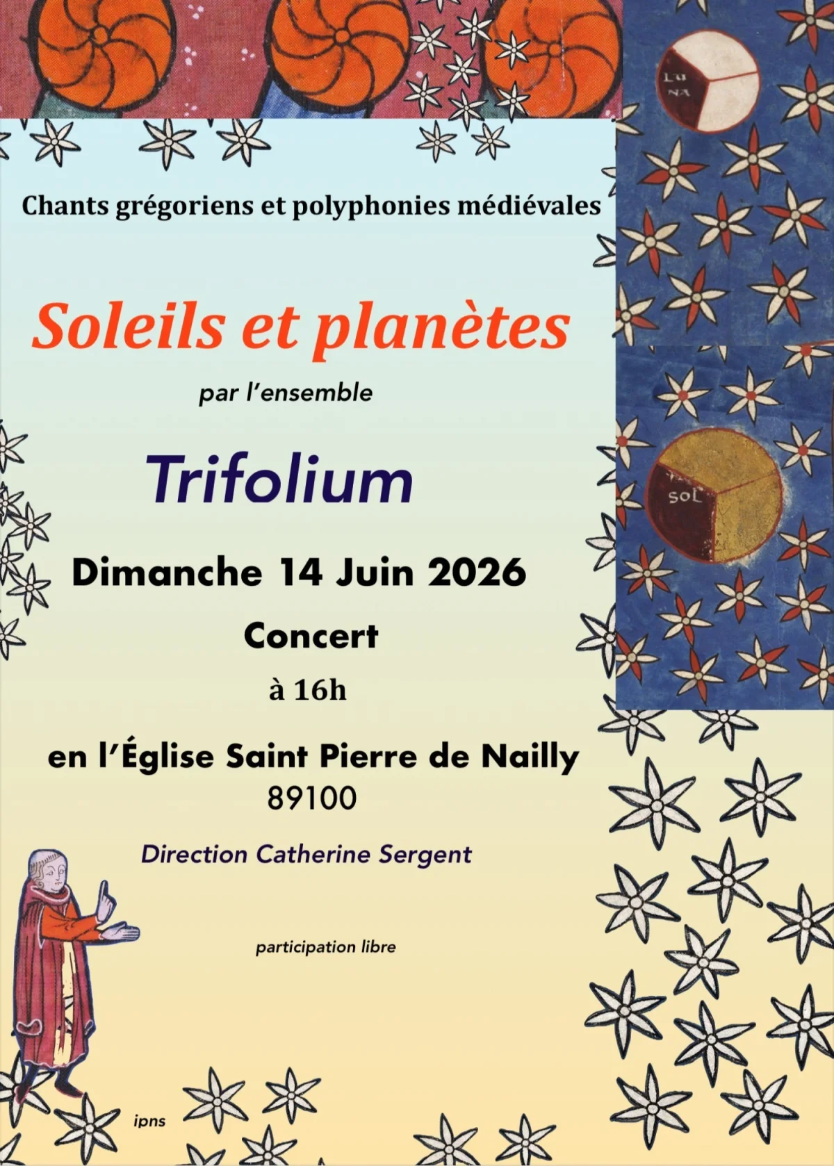 Chants grégorien et polyphonies médiévales: Soleil et planètes – Nailly (église Saint Pierre) (affiche de l’événement)