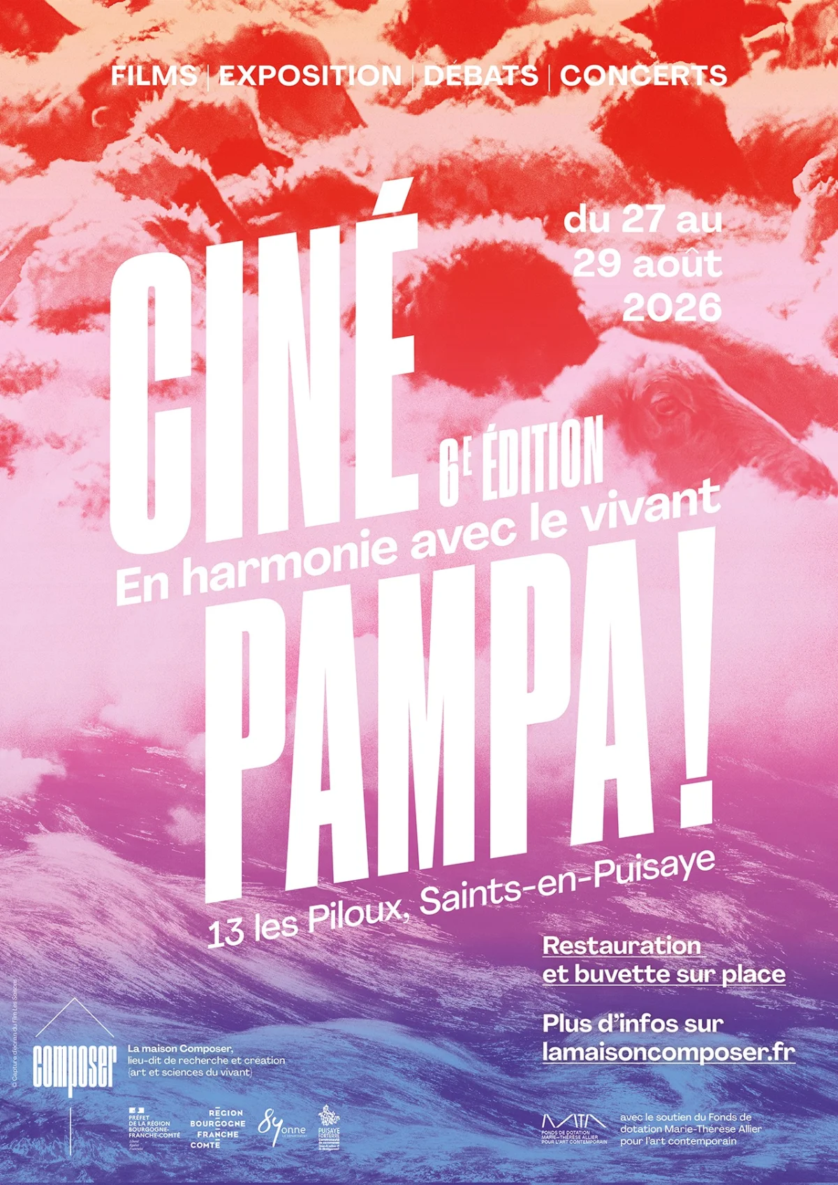 Ciné Pampa 6 "En harmonie avec le vivant" (films, exposition, débats, concerts) – Saints-en-Puisaye (La Maison Composer) (affiche de l’événement)