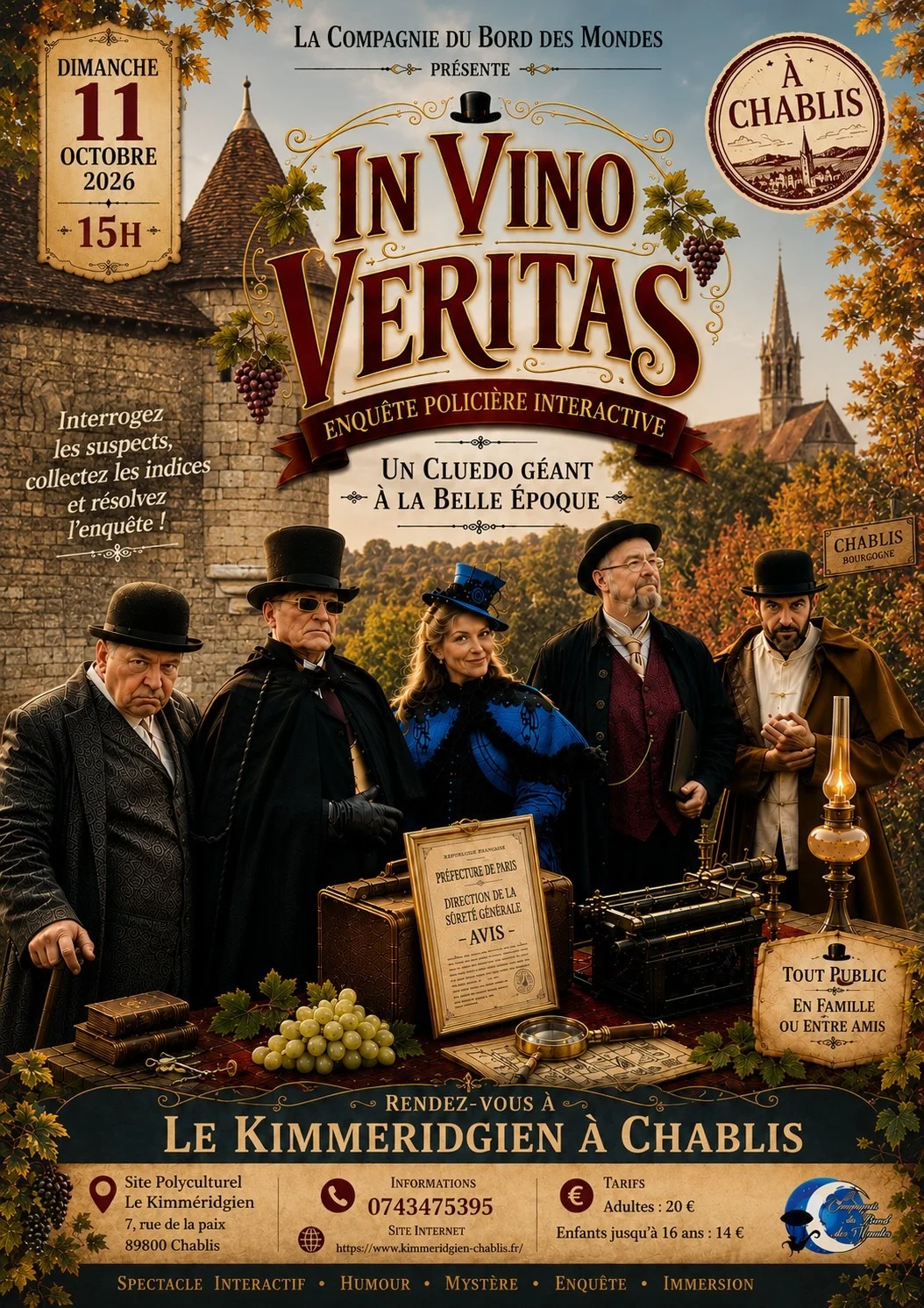 Cluedo Géant "In Vino Véritas" – Chablis (Le Kimméridgien) (affiche de l’événement)