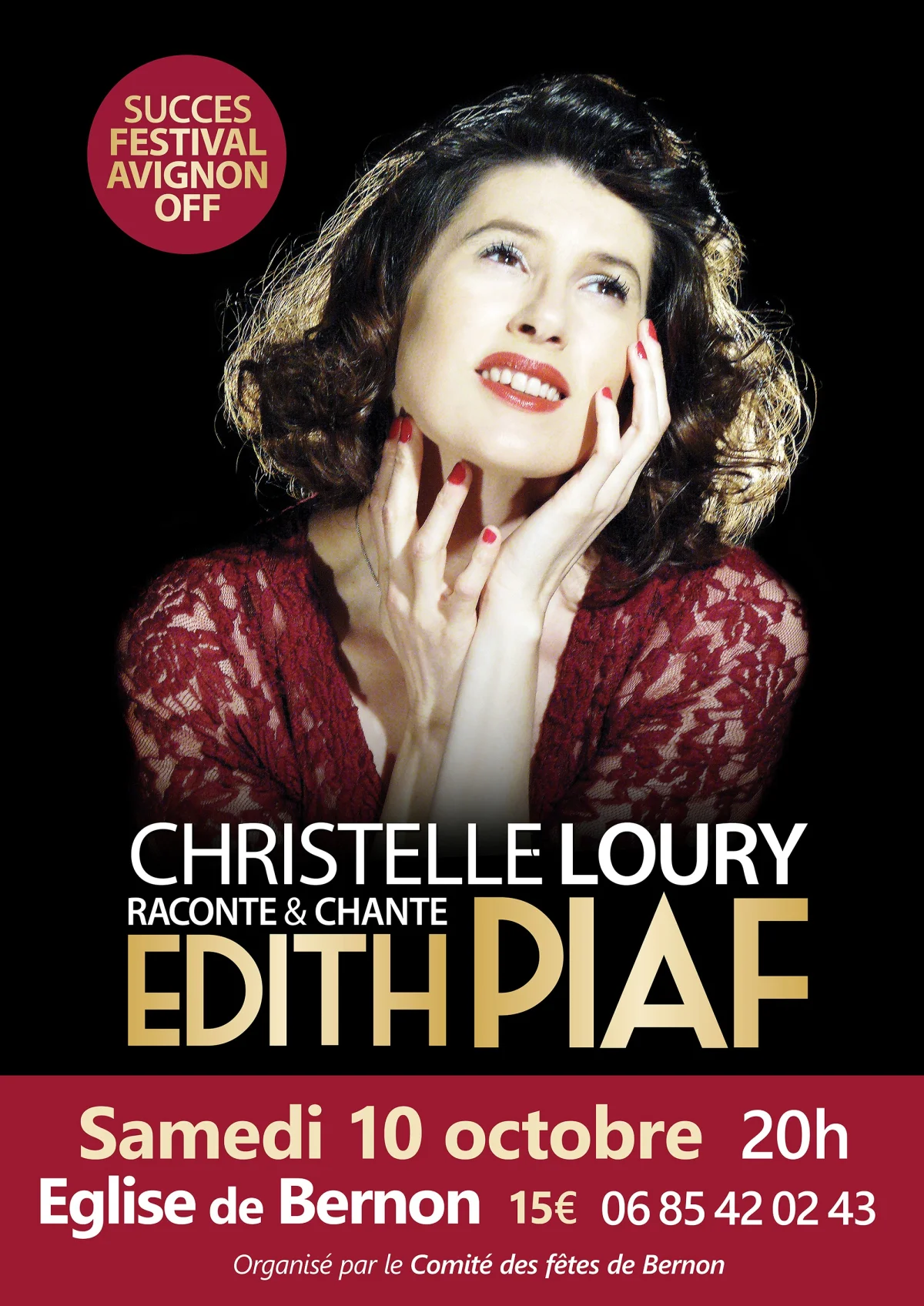"Revivre l'Emotion Edith Piaf" : Christelle Loury raconte et chante Edith Piaf (spécial église) – Bernon / Aube (Eglise) (affiche de l’événement)