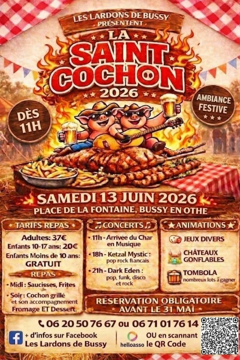 La Saint-Cochon : Repas et concerts avec Dark Eden - Pop / Funk / Disco (21h) et Ketzal Mystic (18h) – Bussy en Othe (Place de Fontaine) (affiche de l’événement)