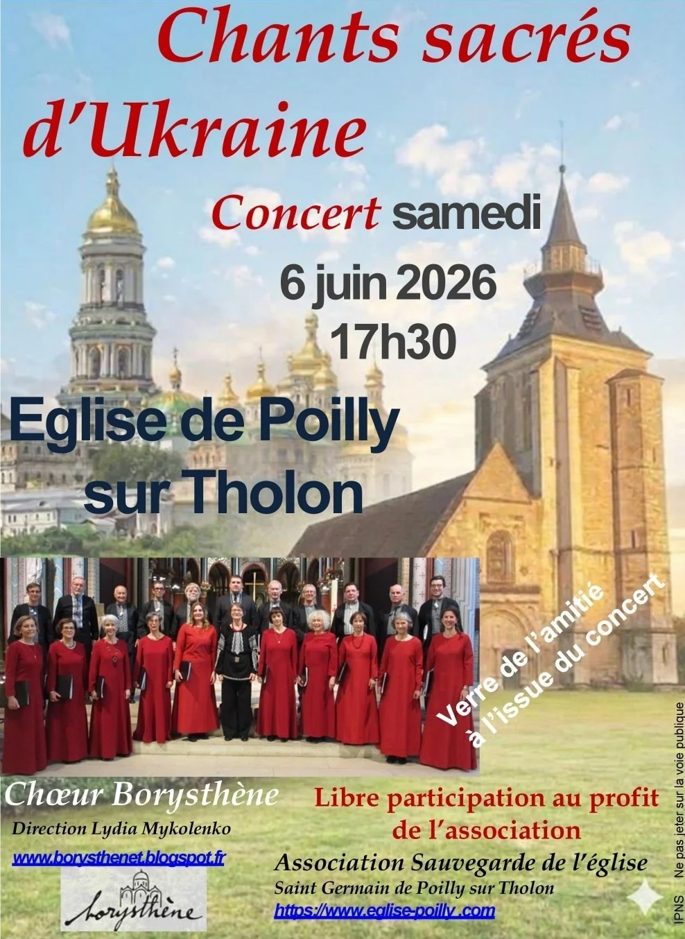 Concert de chants sacrés d'Ukraine avec le Chœur Borysthène – Poilly-sur-Tholon (Église saint Germain) (affiche de l’événement)