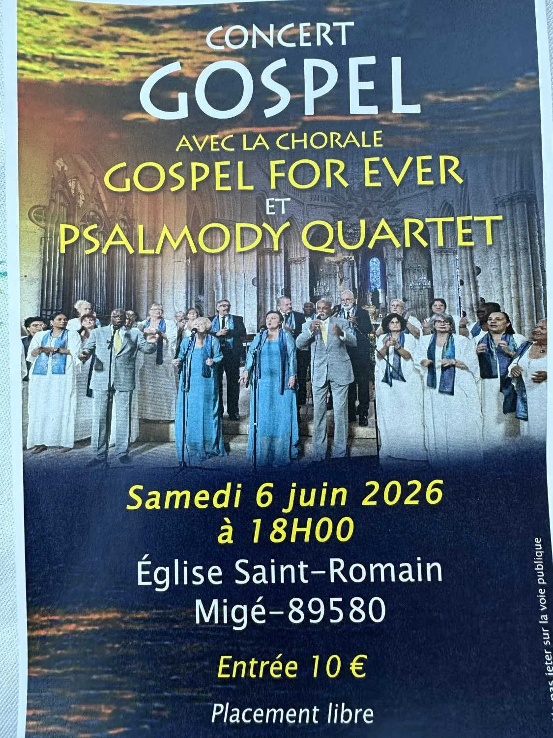 Concert de Gospel For Ever et Psalmody Quartet – Migé (Église saint Romain) (affiche de l’événement)