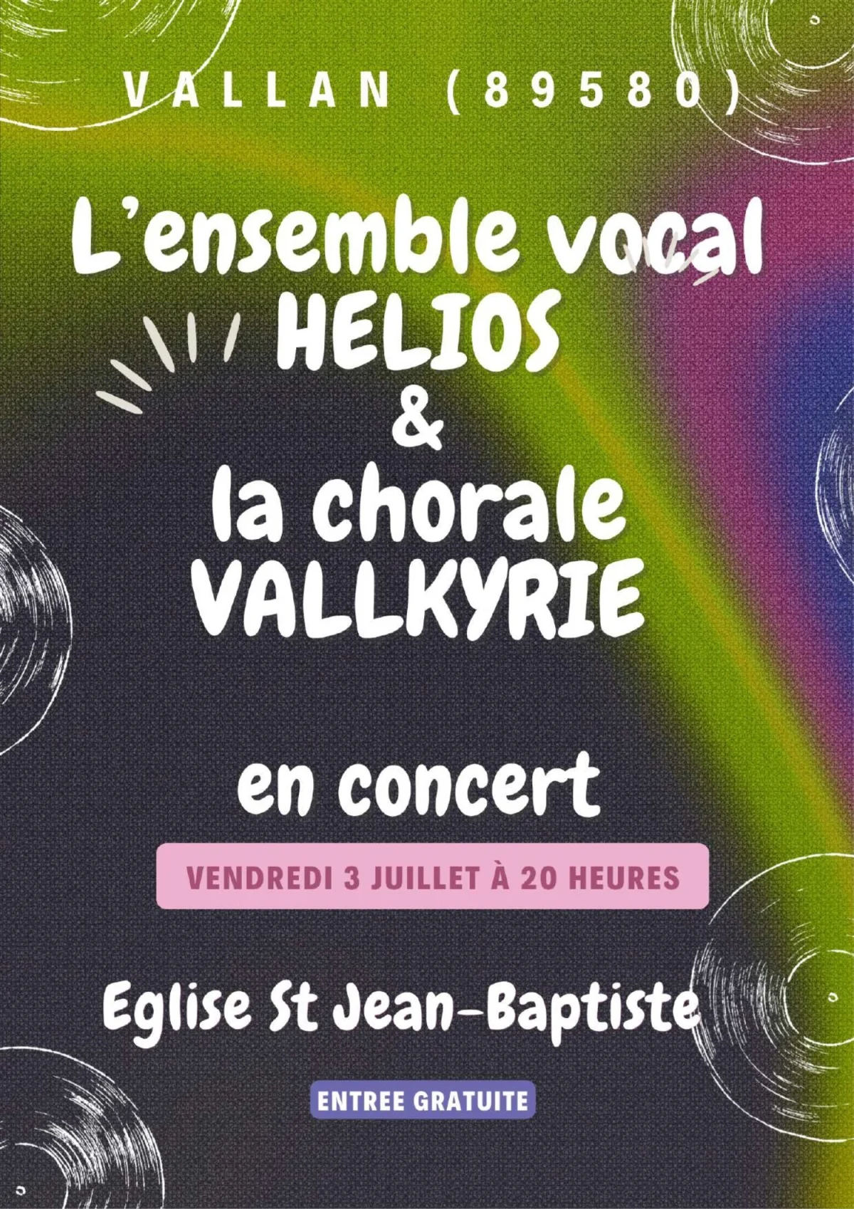 Concert de l'Ensemble vocal Hélios et de la chorale Vallkyrie – Vallan (église St Jean-Baptiste) (affiche de l’événement)