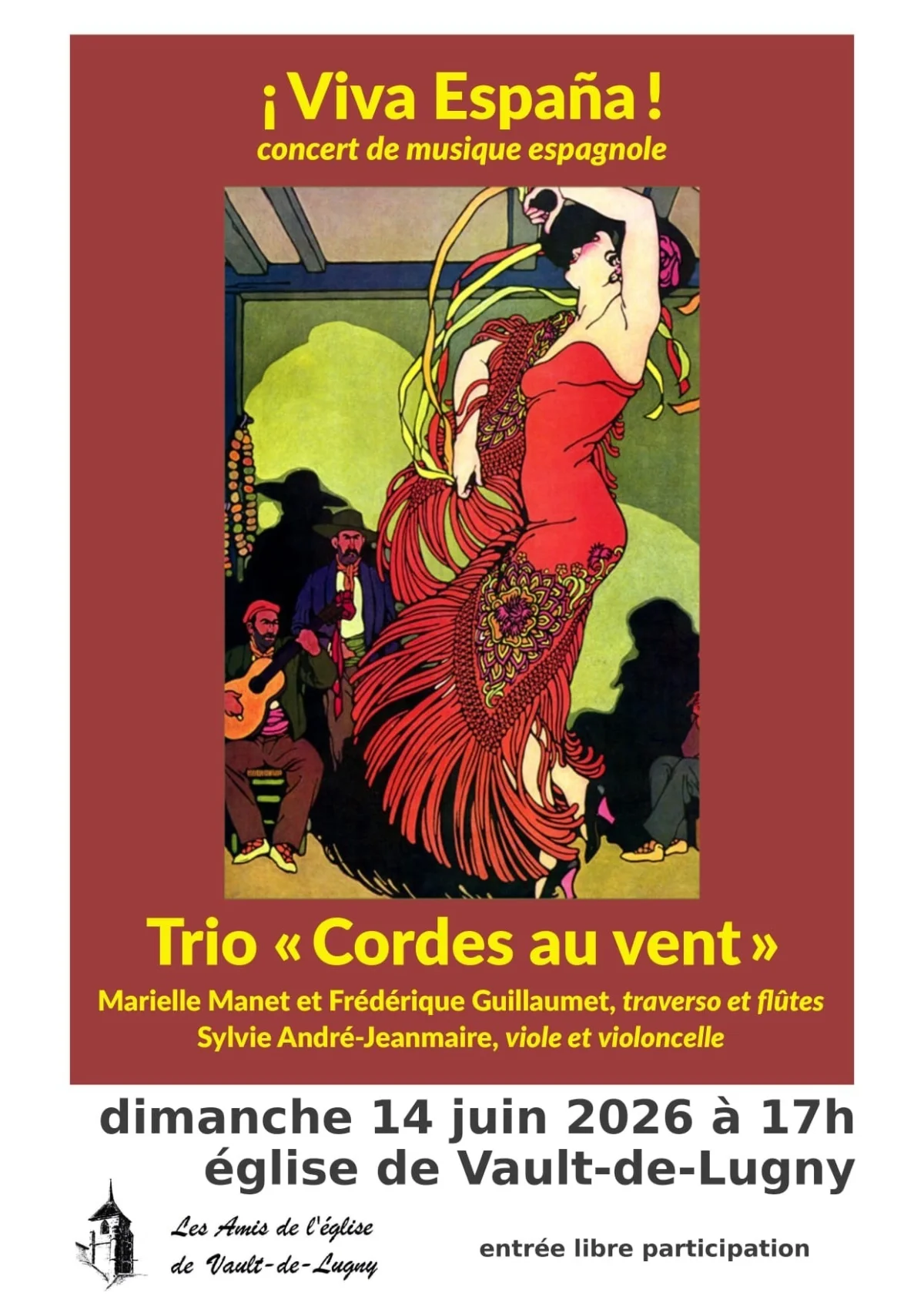 Concert de musique de chambre "Viva España" par le trio "Cordes au vent" sur instruments historiques et modernes – Vault de Lugny (Eglise) (affiche de l’événement)