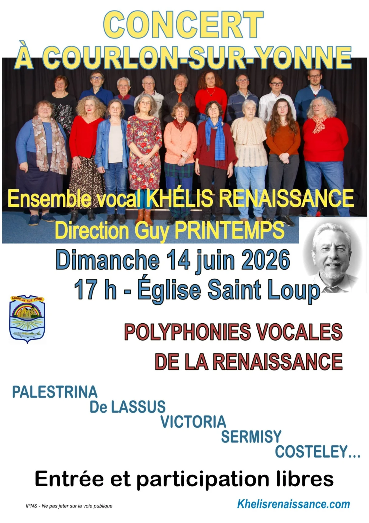 Concert ensemble vocal Khelis Renaissance – Courlon sur Yonne  (Eglise Saint Loup) (affiche de l’événement)