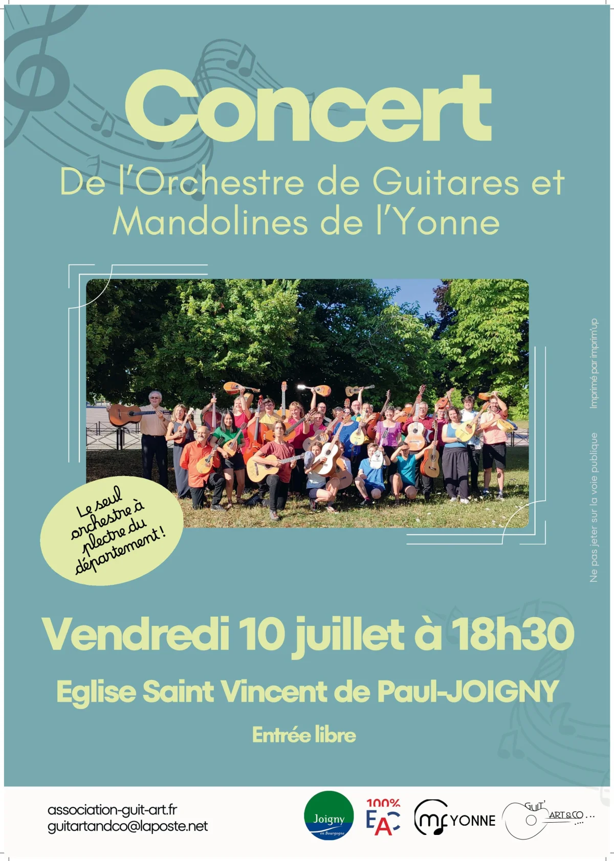 Concert de l’Orchestre de Guitares et Mandolines de l’Yonne – Joigny (Eglise Saint-Vincent de Paul) (affiche de l’événement)