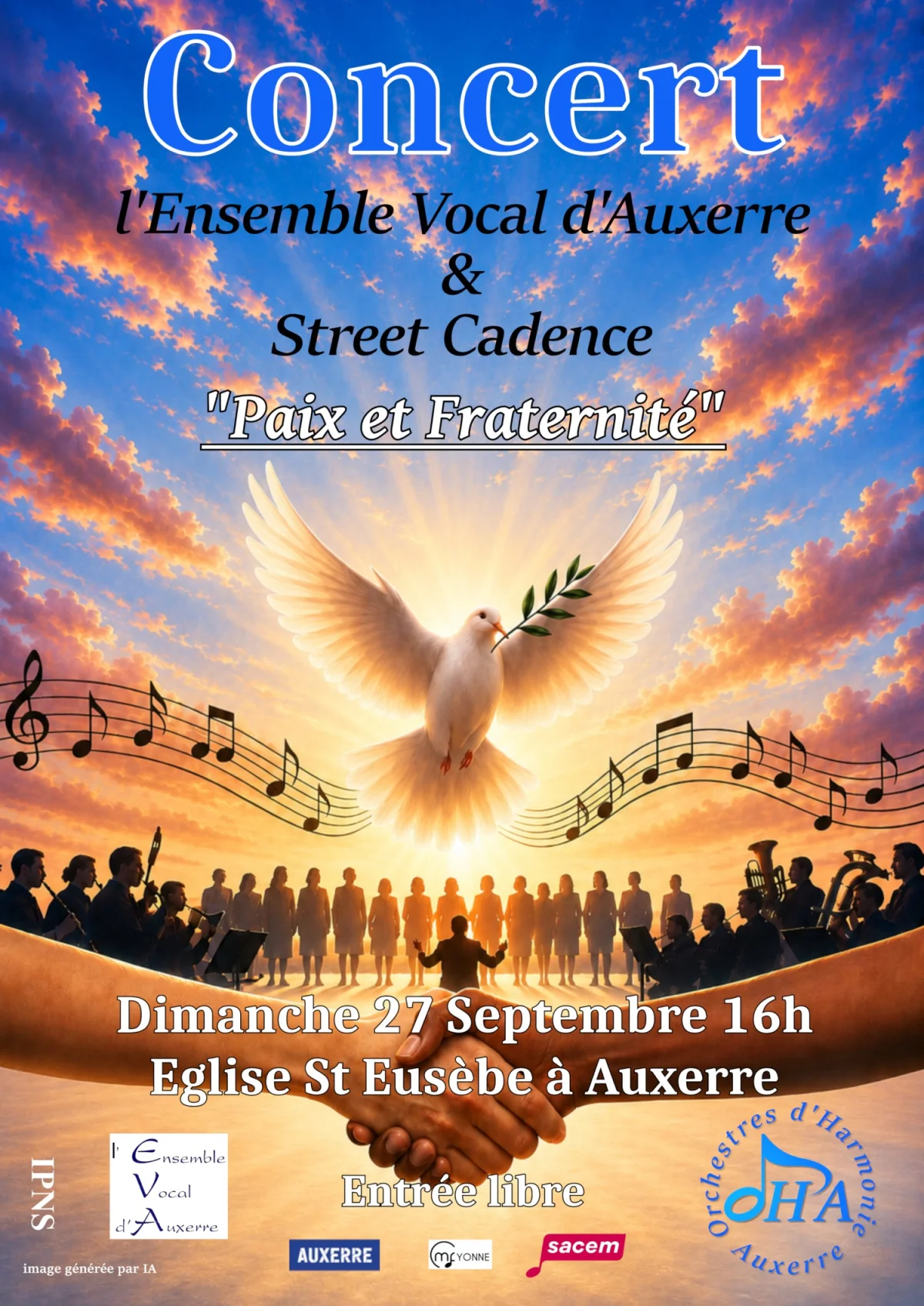 Concert "Paix et fraternité" avec l'Ensemble Vocal d'Auxerre et Street Cadence – Auxerre (Église Saint Eusèbe) (affiche de l’événement)