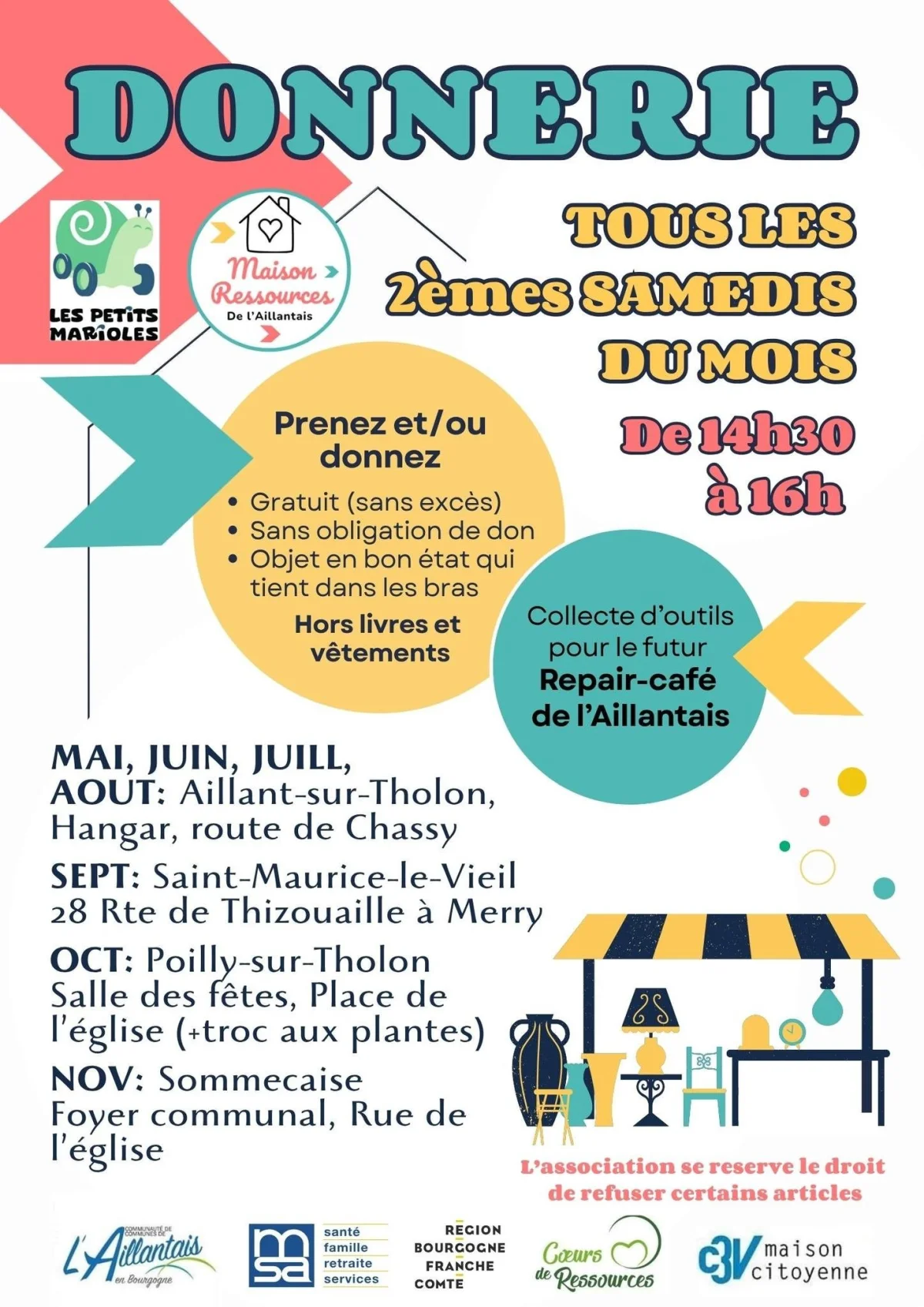 Donnerie 2ème samedi du mois – Aillant sur Tholon (Hangar  route de Chassy) (affiche de l’événement)