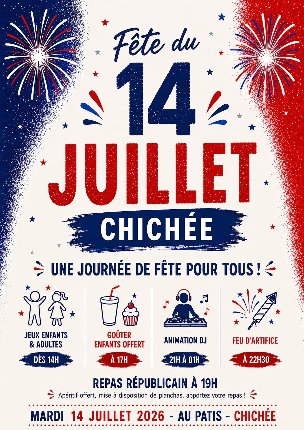 Fête du 14 Juillet de Chichée – Chichée (Pâtis de Chichée) (affiche de l’événement)