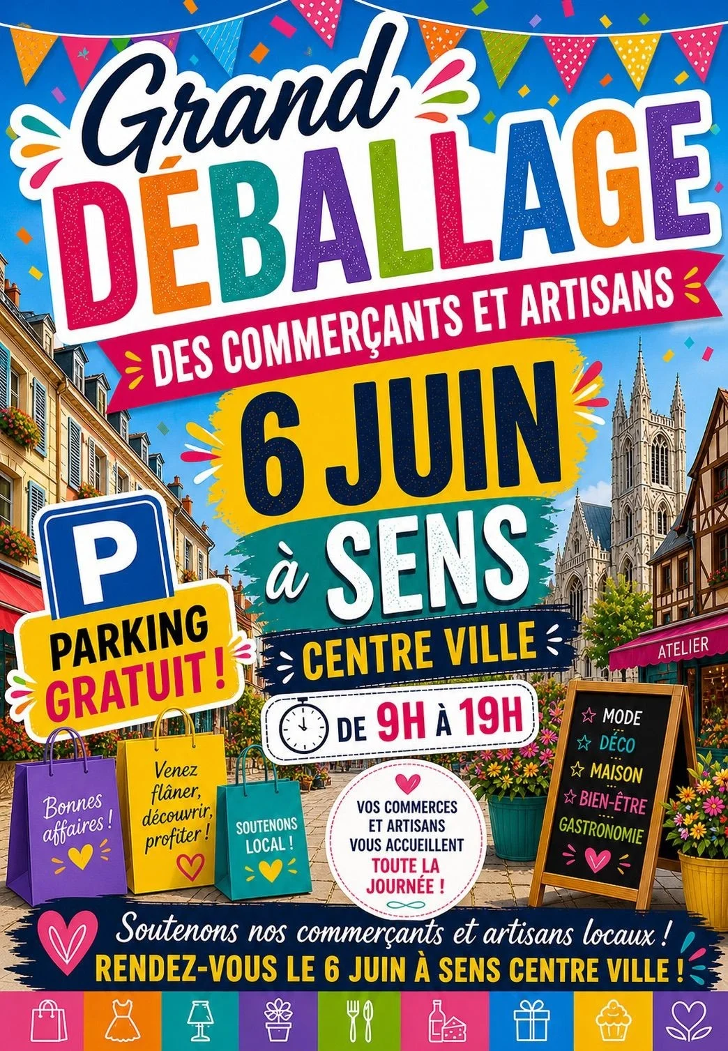 Grand déballage des commerçants et artisans / Fête des commerçants coeur de ville à Sens – Sens (coeur de ville de Sens) (affiche de l’événement)