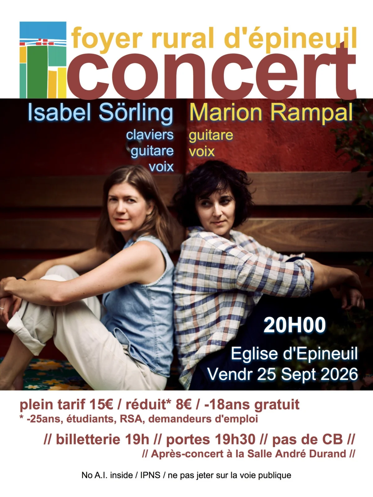 Isabel Sörling / Marion Rampal  "caravan free-folk" – Épineuil (Église Saint-Étienne) (affiche de l’événement)