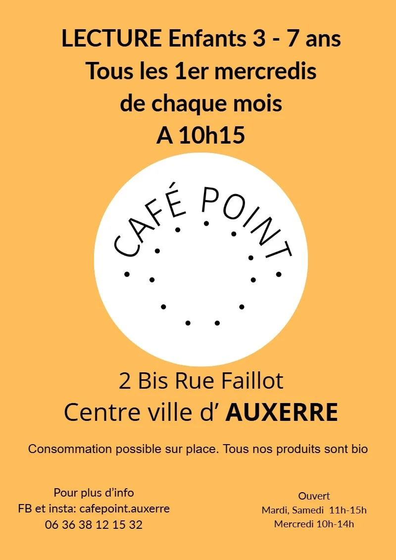 Lecture pour les enfants 3-7 ans. – Auxerre (Café Point) (affiche de l’événement)