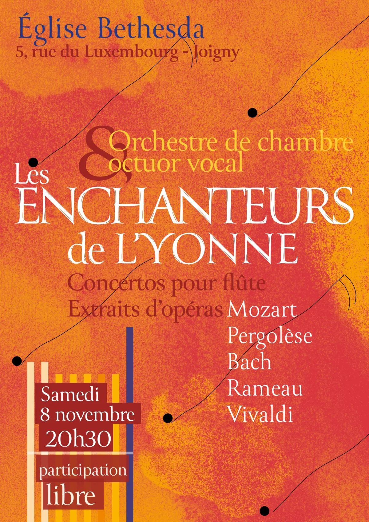 Les enchanteurs de l'Yonne : orchestre de chambre & octuor vocal – Joigny (Église Bethesda) (affiche de l’événement)