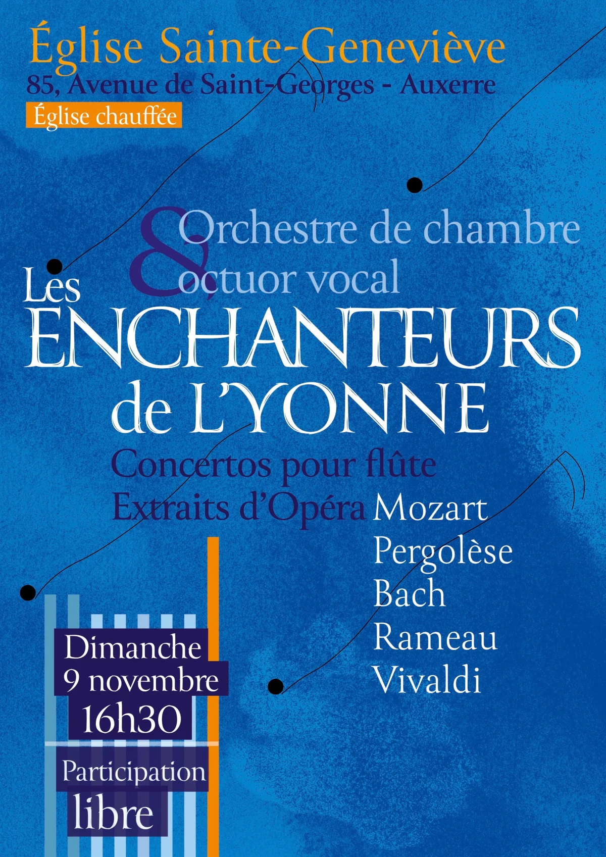 Les enchanteurs de l'Yonne : orchestre de chambre et octuor vocal – Auxerre (Église Sainte-Geneviève) (affiche de l’événement)