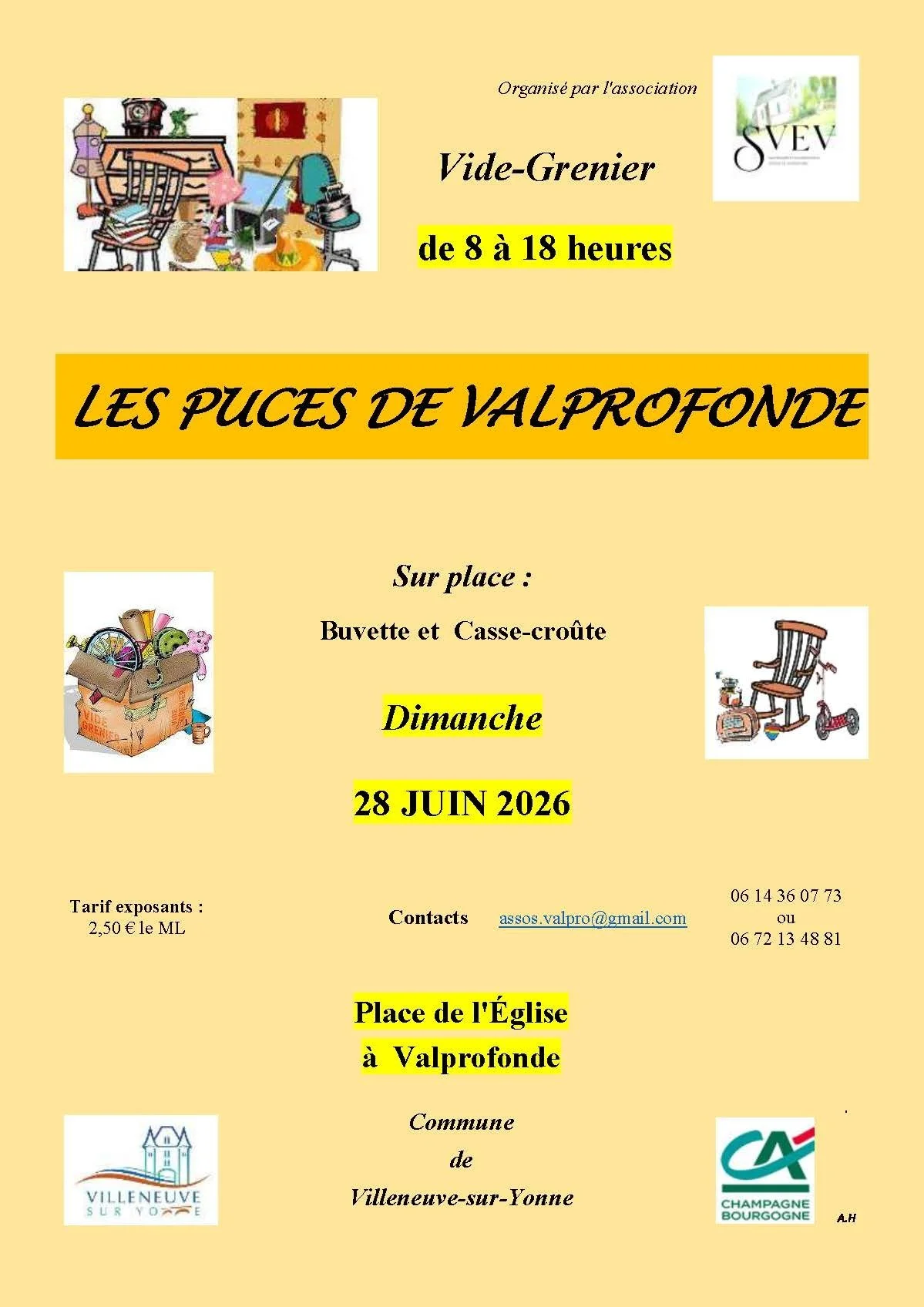 Annulé // Les Puces de Valprofonde ; vide grenier – Villeneuve sur Yonne (hameau de Valprofonde) (affiche de l’événement)