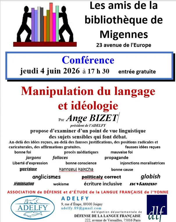 Manipulation du langage et idéologie – Migennes (Médiathèque) (affiche de l’événement)