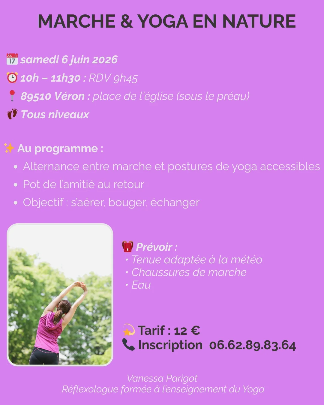 Marche et Yoga en nature – Véron (Place de l'église) (affiche de l’événement)