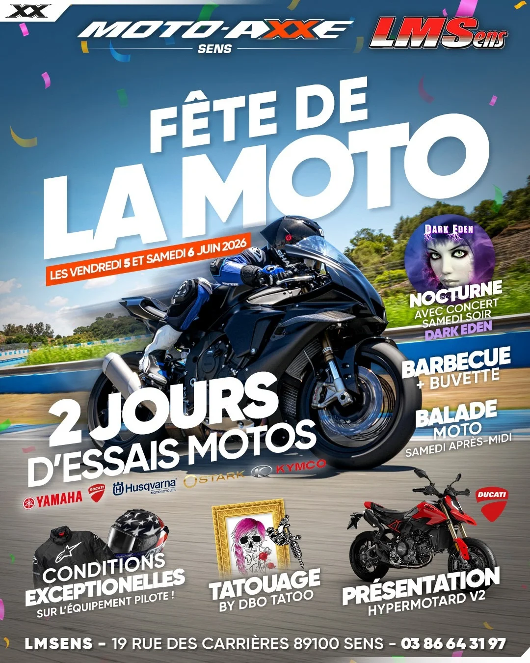 Nocturne électrique avec le concert de Dark Eden / Fête de la moto 2026. – Sens (LM Sens) (affiche de l’événement)