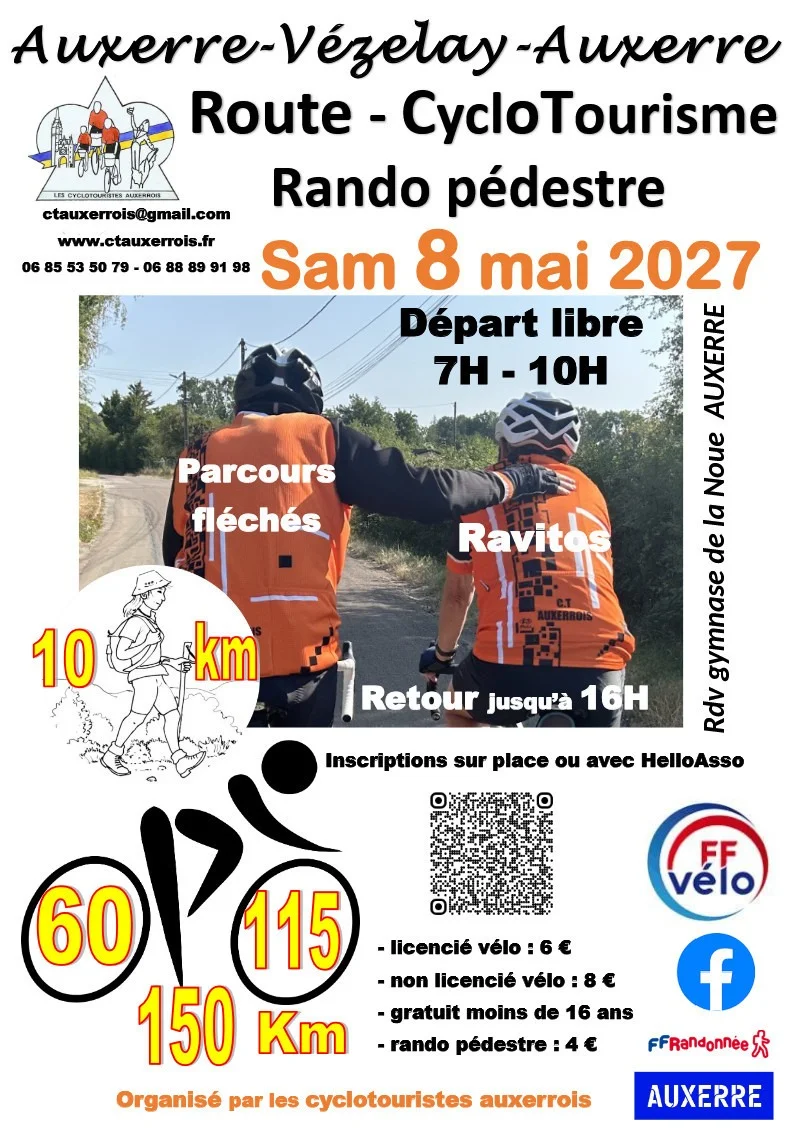 Randonnée Cyclo et pédestre entre Auxerre et Vezelay – Auxerre (Gymnase de la Noue) (affiche de l’événement)