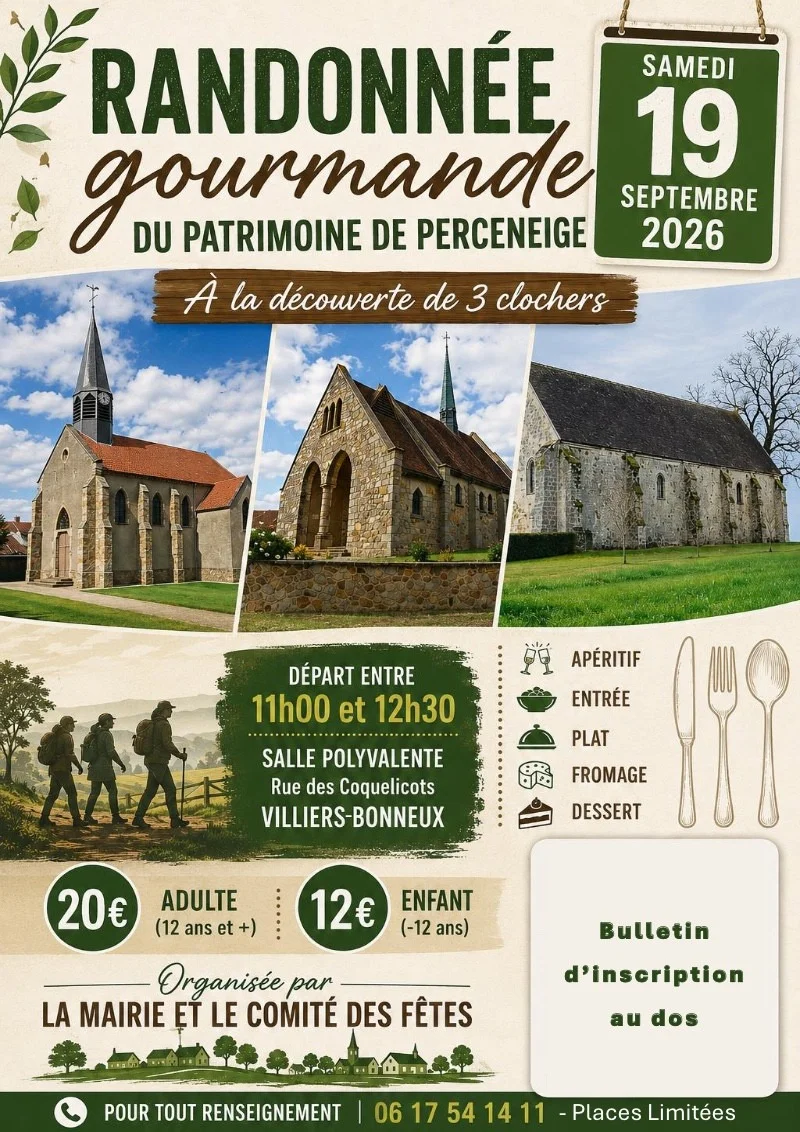 Randonnée Gourmande du Patrimoine – Perceneige (Villiers Bonneux) (affiche de l’événement)