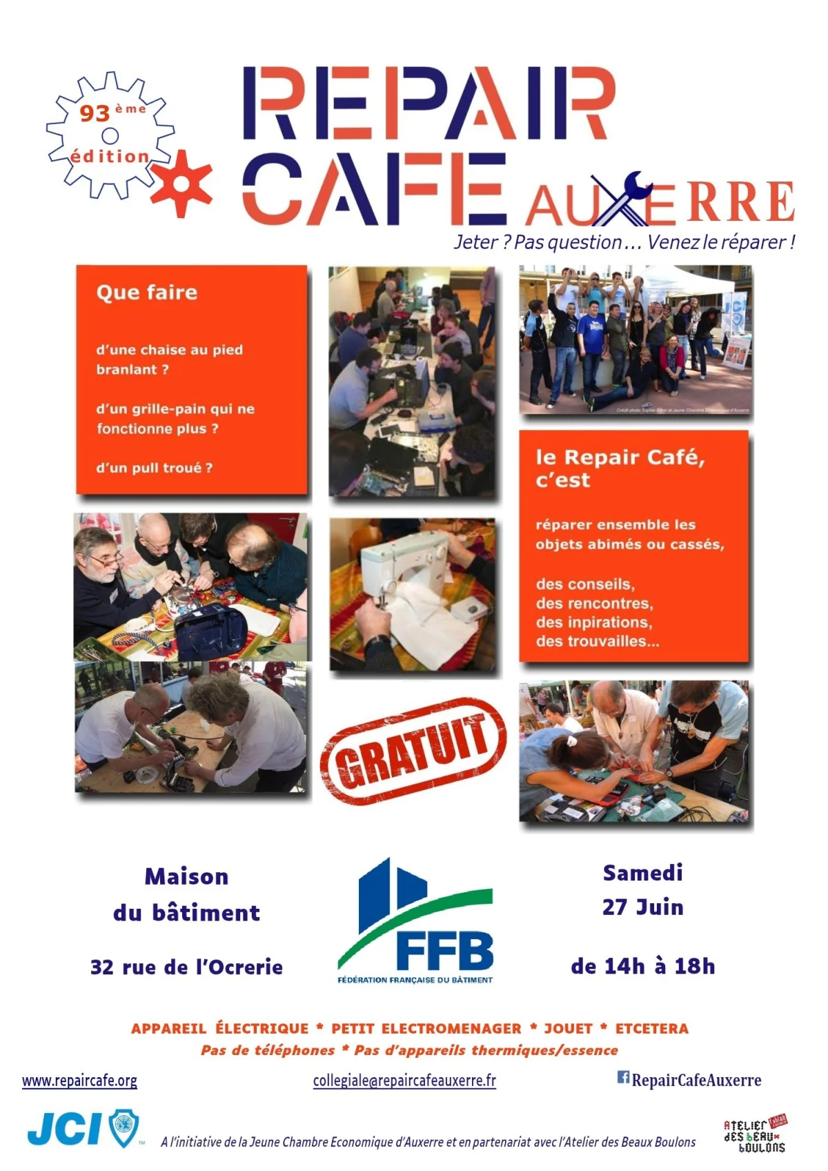 Repair Café Auxerre (suite au report du 27 juin) – Auxerre (Maison du Bâtiment) (affiche de l’événement)