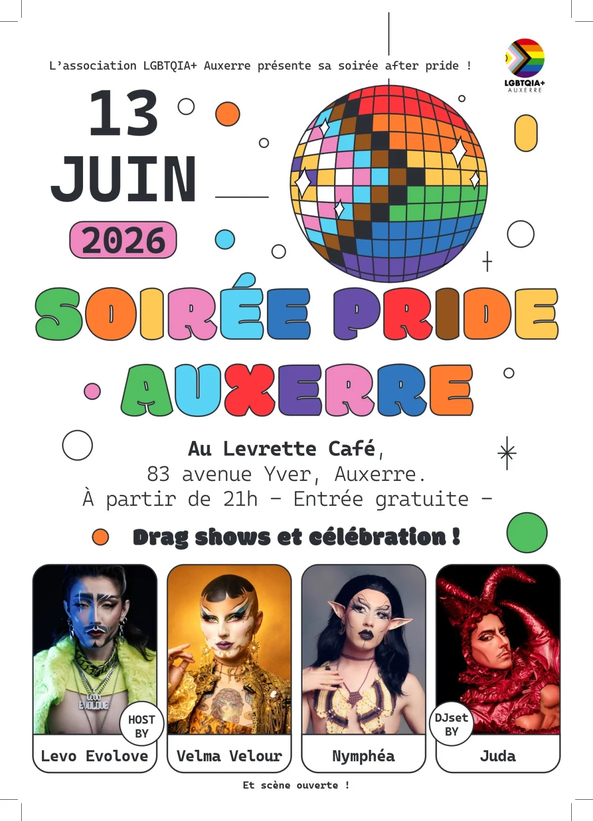 Soirée Pride (LGBTQIA+) – Auxerre (Levrette Café) (affiche de l’événement)