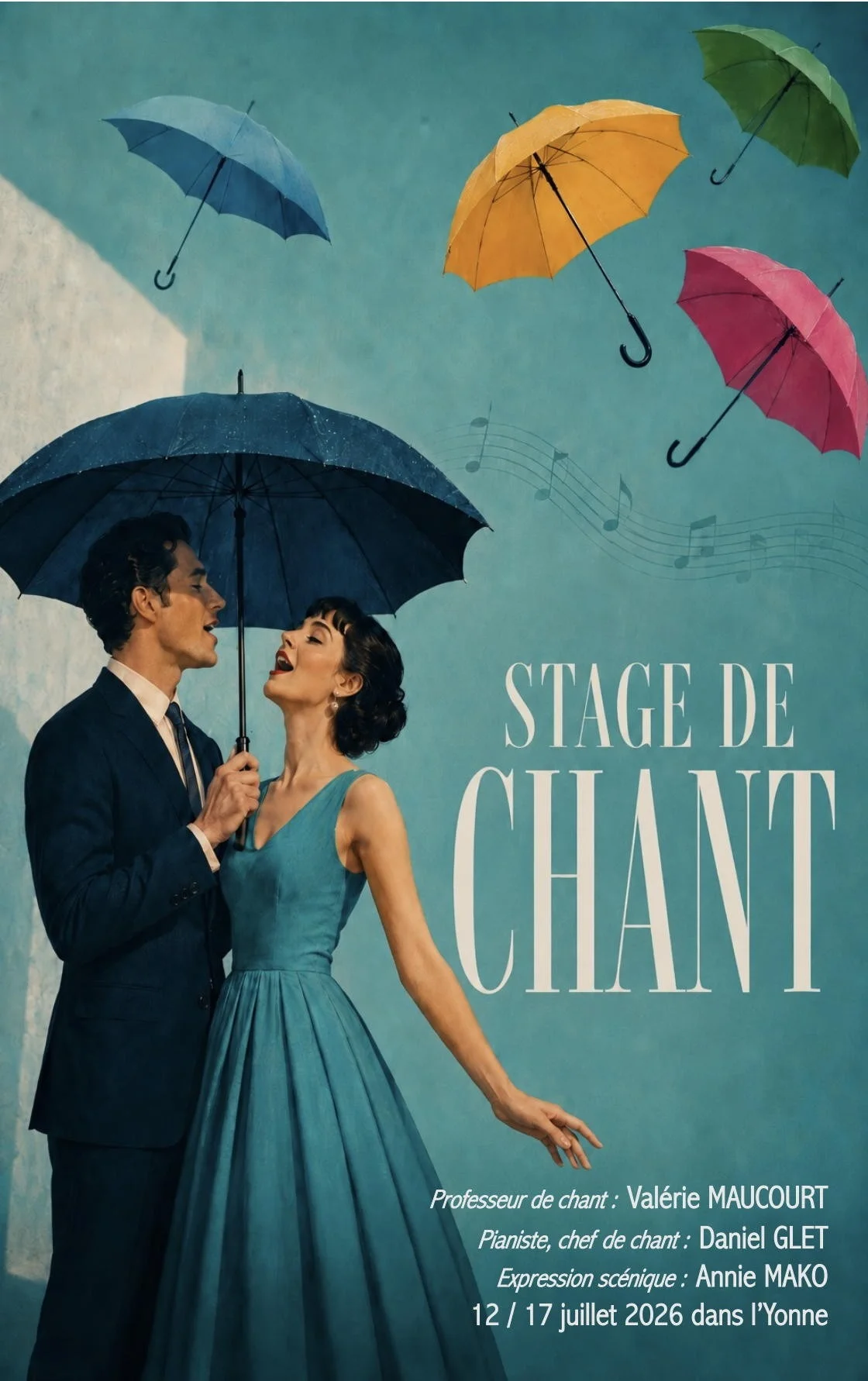 Stage de Chant avec Valérie Maucourt (professeur de chant), Daniel Glet (pianiste, chef de chant) et Annie Mako (expression scénique) – Venizy (Moulin de Pommerats / 10 rue Créanton) (affiche de l’événement)