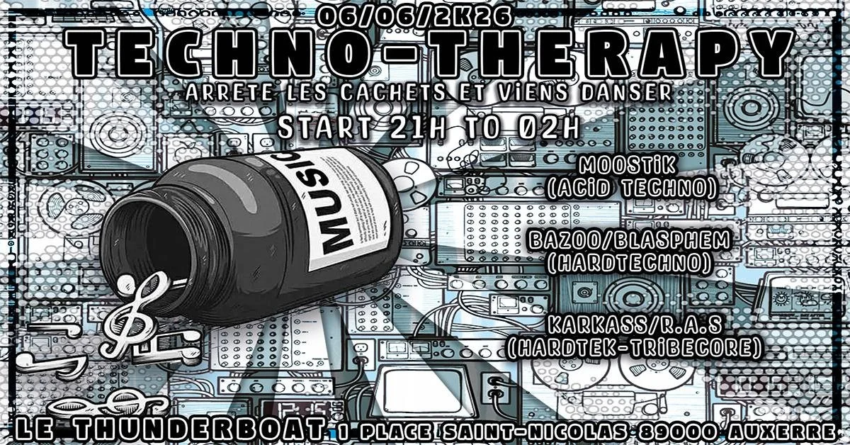 Techno Therapy – Auxerre (Thunder Boat) (affiche de l’événement)