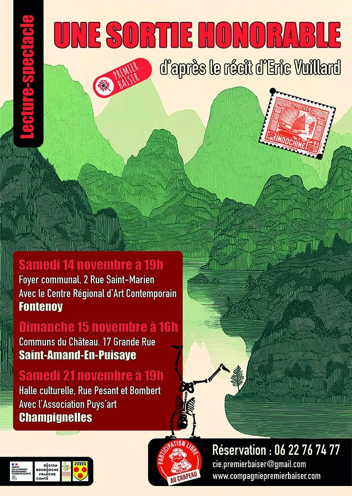 Lecture-spectacle "Une sortie honorable" d'après le récit d'Éric Vuillard avec la Compagnie Premier Baiser – Saint-Amand-en-Puisaye / Nièvre (Communs du Château) (affiche de l’événement)