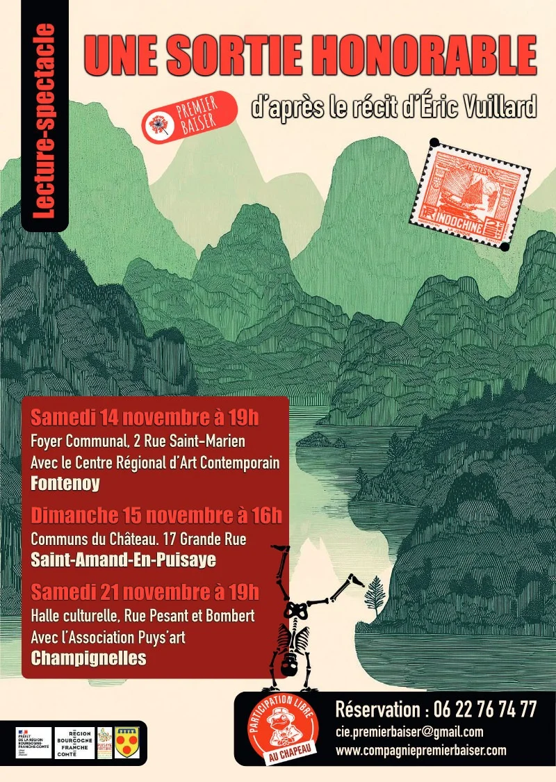 Lecture-spectacle "Une sortie honorable" d'après le récit d'Éric Vuillard avec la Compagnie Premier Baiser – Fontenoy (Foyer Communal) (affiche de l’événement)