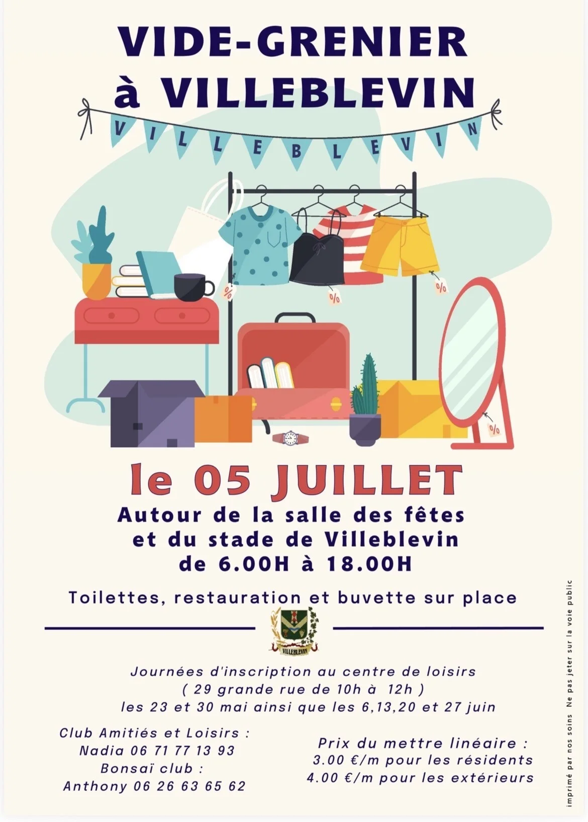 Vide grenier – Villeblevin (Autour de la salle des fêtes et sur le terrain de foot) (affiche de l’événement)