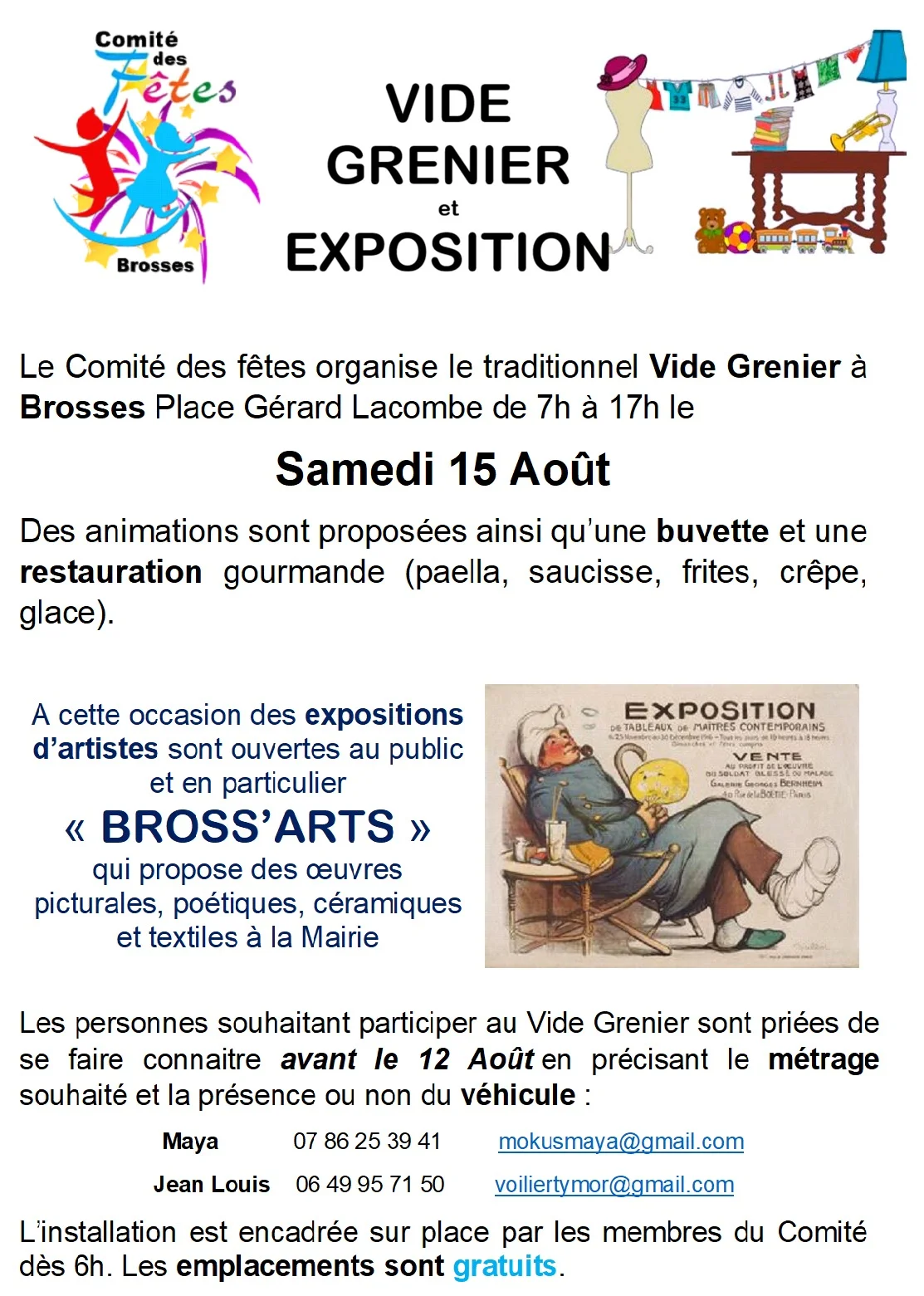Vide Grenier et Exposition d'artistes amateurs – Brosses (Place Gérard Lacombe / Mairie) (affiche de l’événement)