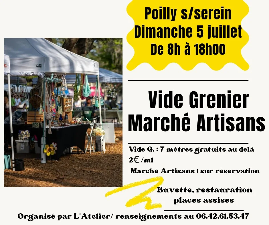 Vide grenier et Marché des artisans – Poilly-sur-Serein (affiche de l’événement)