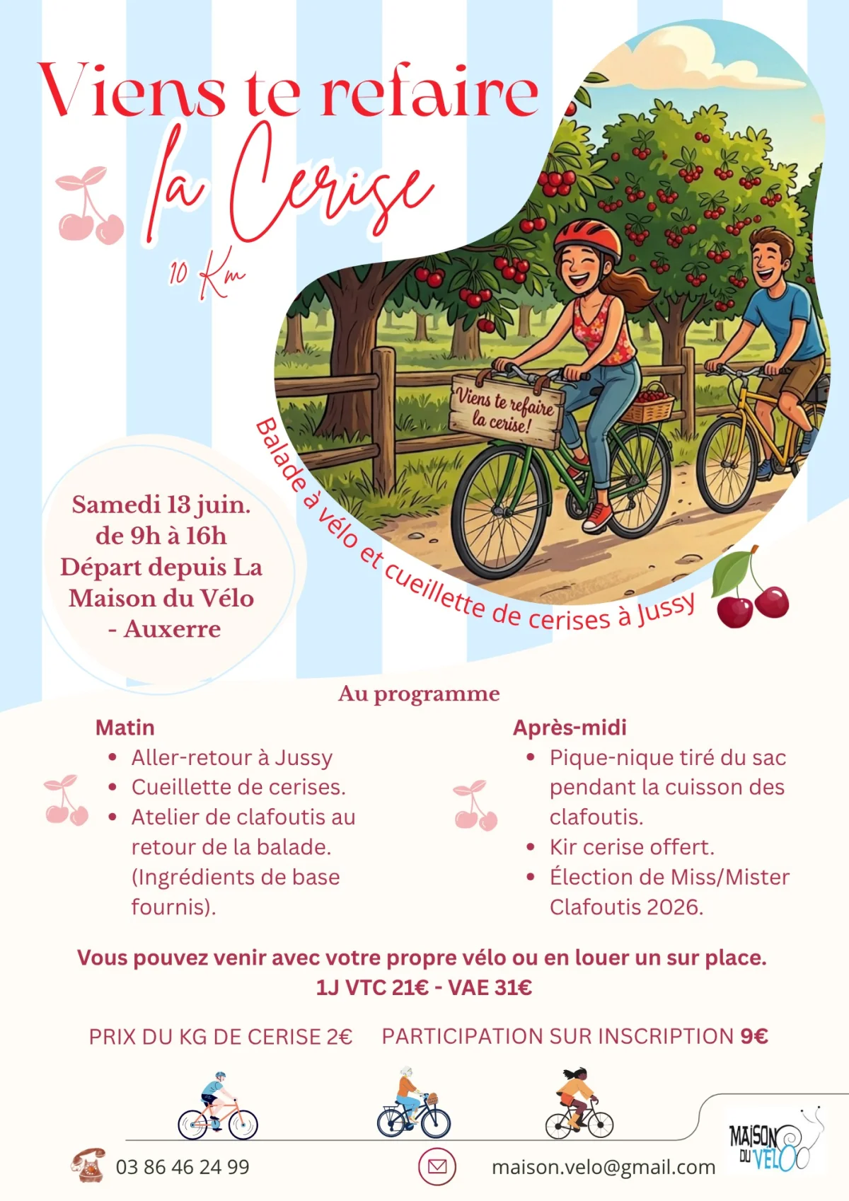 Viens te refaire la cerise! Balade à vélo et cueillette de cerises. – Auxerre (1 place Achille Ribain) (affiche de l’événement)